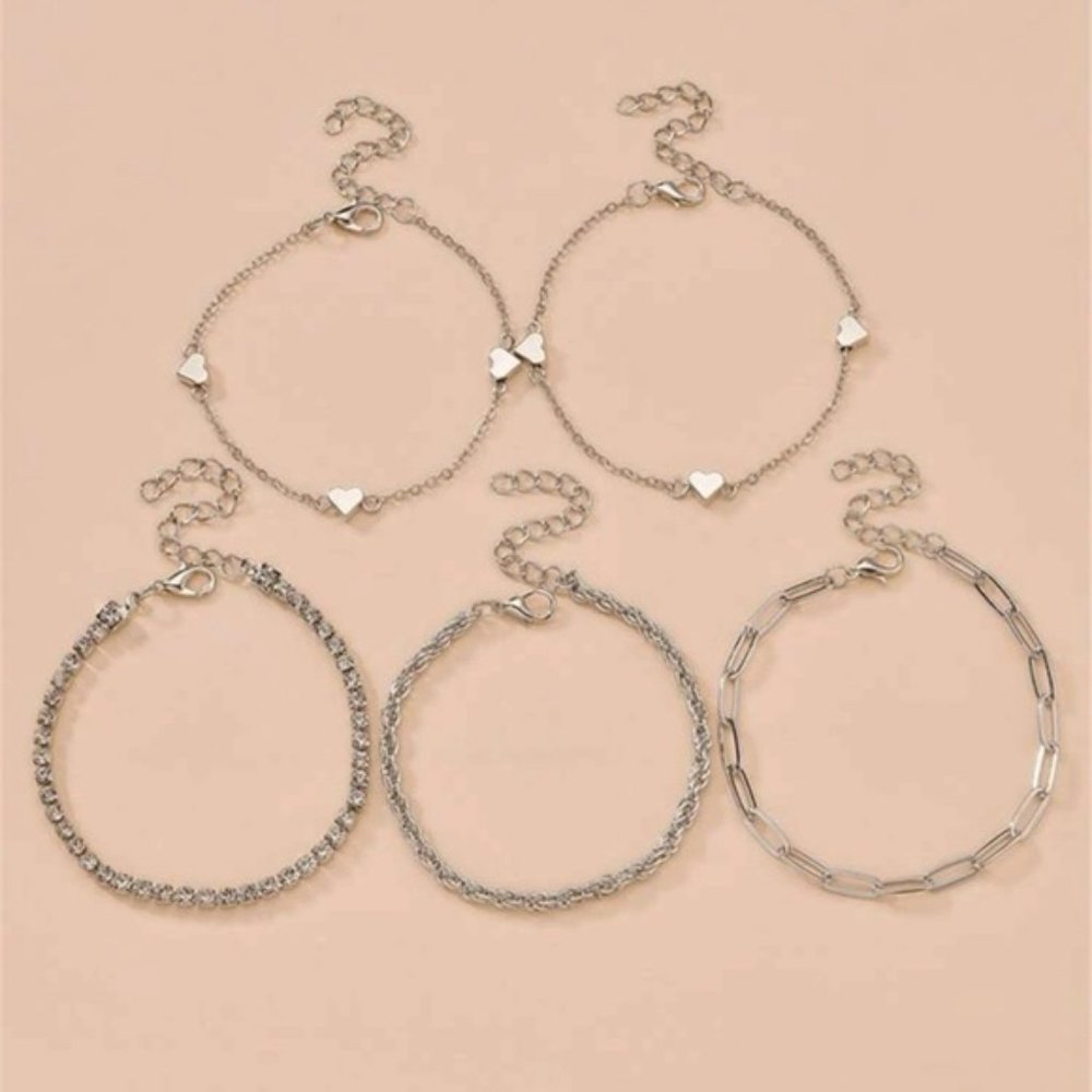 5pcs Rhinestone & Heart Decor Bracelet For Women Fashion Jewelry Gift We… - Picture 5 of 5